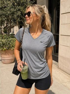 Nike Gray V-Neck Dri-FIT Short Sleeve Tee